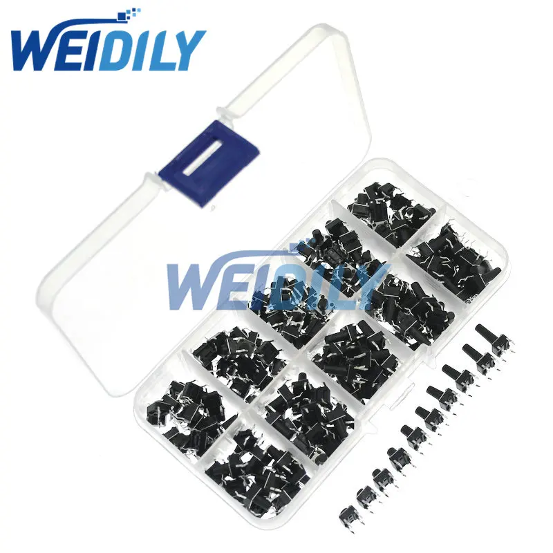 

10 kinds 200PCS 6*6 Tact Switch Tactile Push Button Switch Kit Height: 4.3MM~13MM DIP 4P Micro Switch 6x6 Key Switch