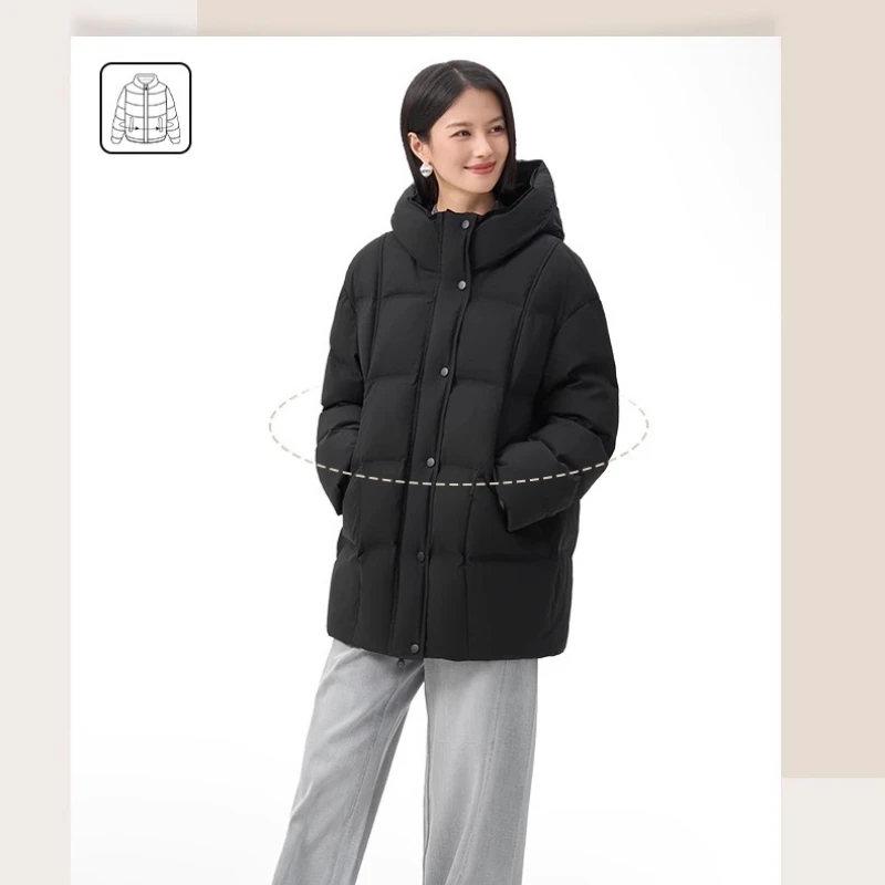 Chericom منتصف طول وسادة مبطنة مقنعين اتجاهين سستة جيوب جانبية مقاوم للماء معطف الشتاء بسيط ملابس امرأة عادية Y318120Y