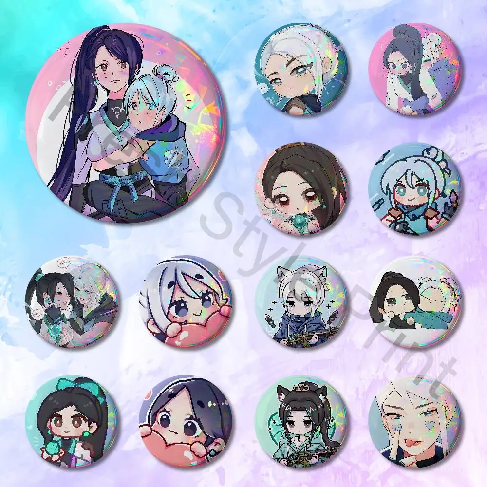 

Sage Jett V-Valorants-S 58mm 44mm HD Print Brooch Badges Pretty Derby Round Display Brooches Lapel Pins