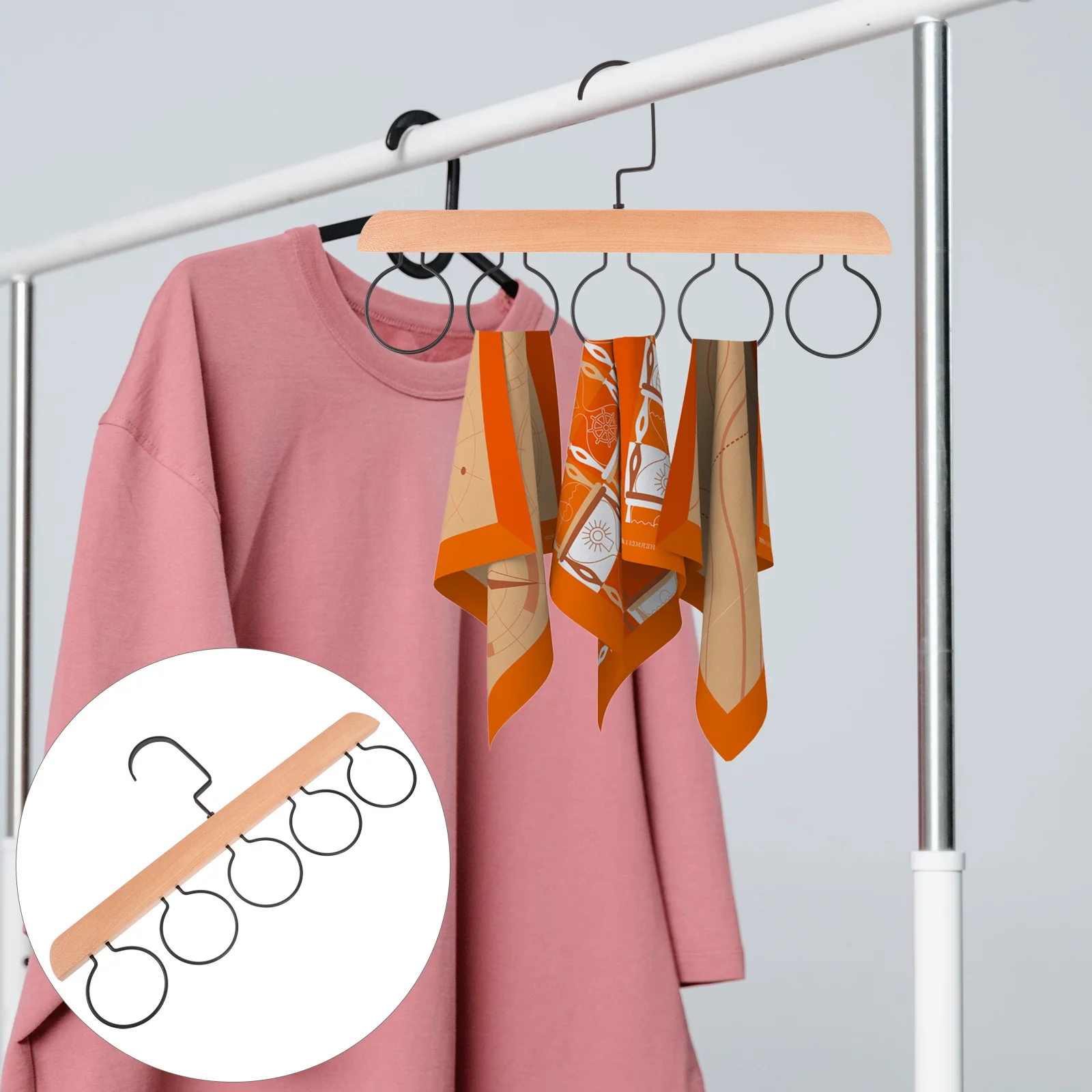 

Multifunctional Wooden Scarf Closet Organizer Hanger Ties Belts Shawls Holder Rack with 5 Loops necktie hanger