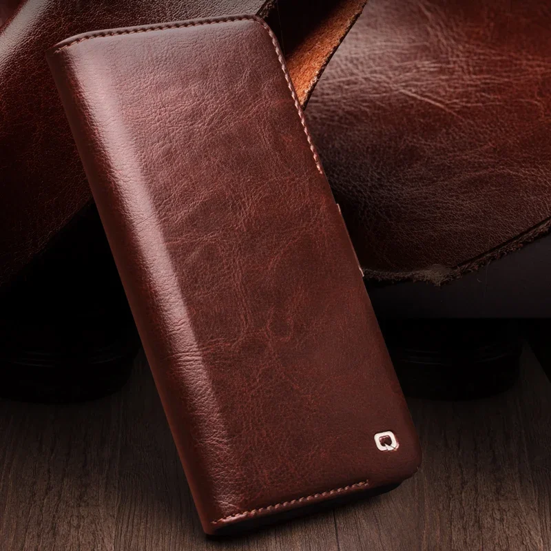 QIALINO Genuine Leather Flip Case for Huawei Mate 60 Ultra Light Luxury Phone Cover with Card Slot Handmade Case for Mate 60 Pro