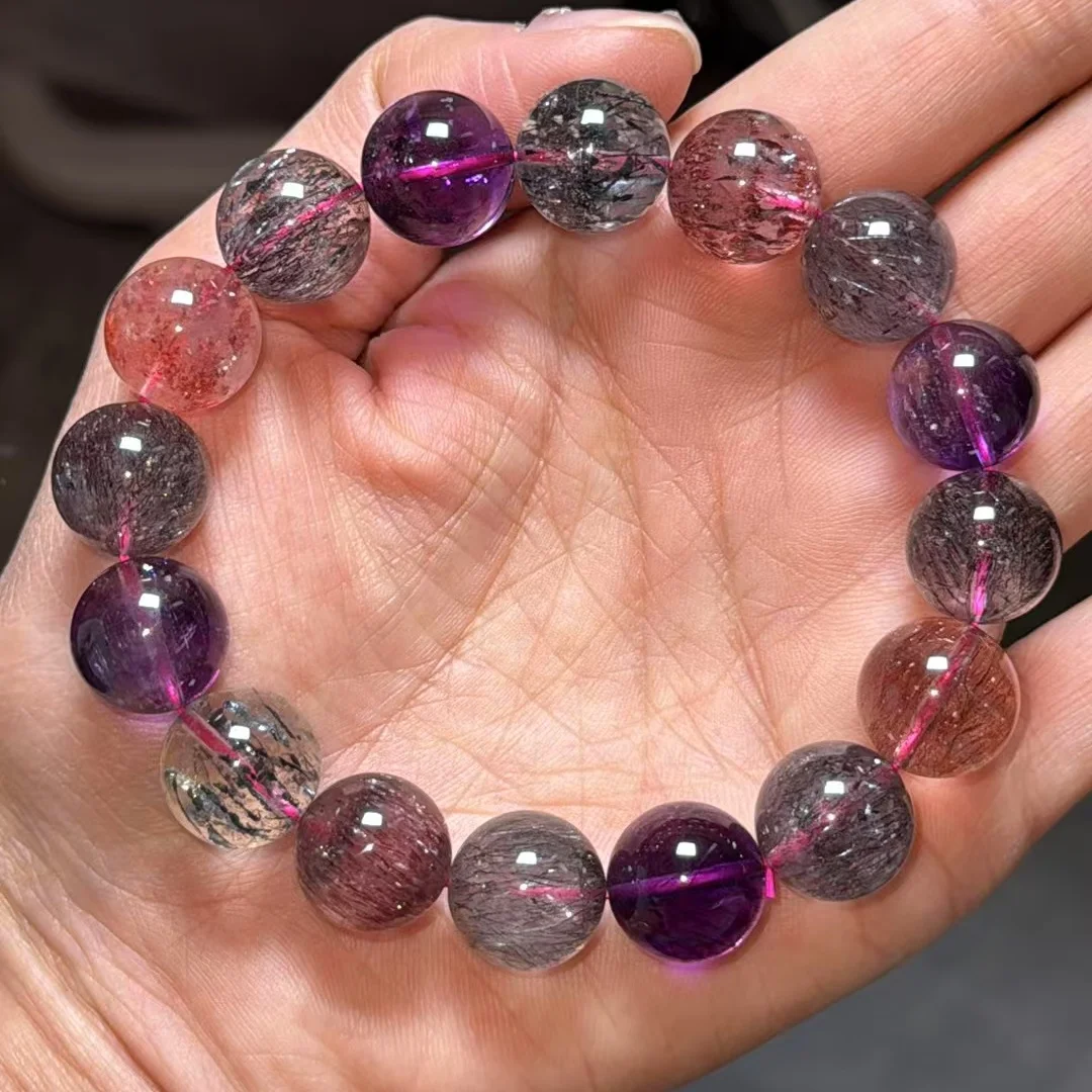 Natural Red Super Seven 7 Lepidocrocite Quartz Bracelet 13mm Clear Beads Stretch  Jewelry Rutilated AAAAA