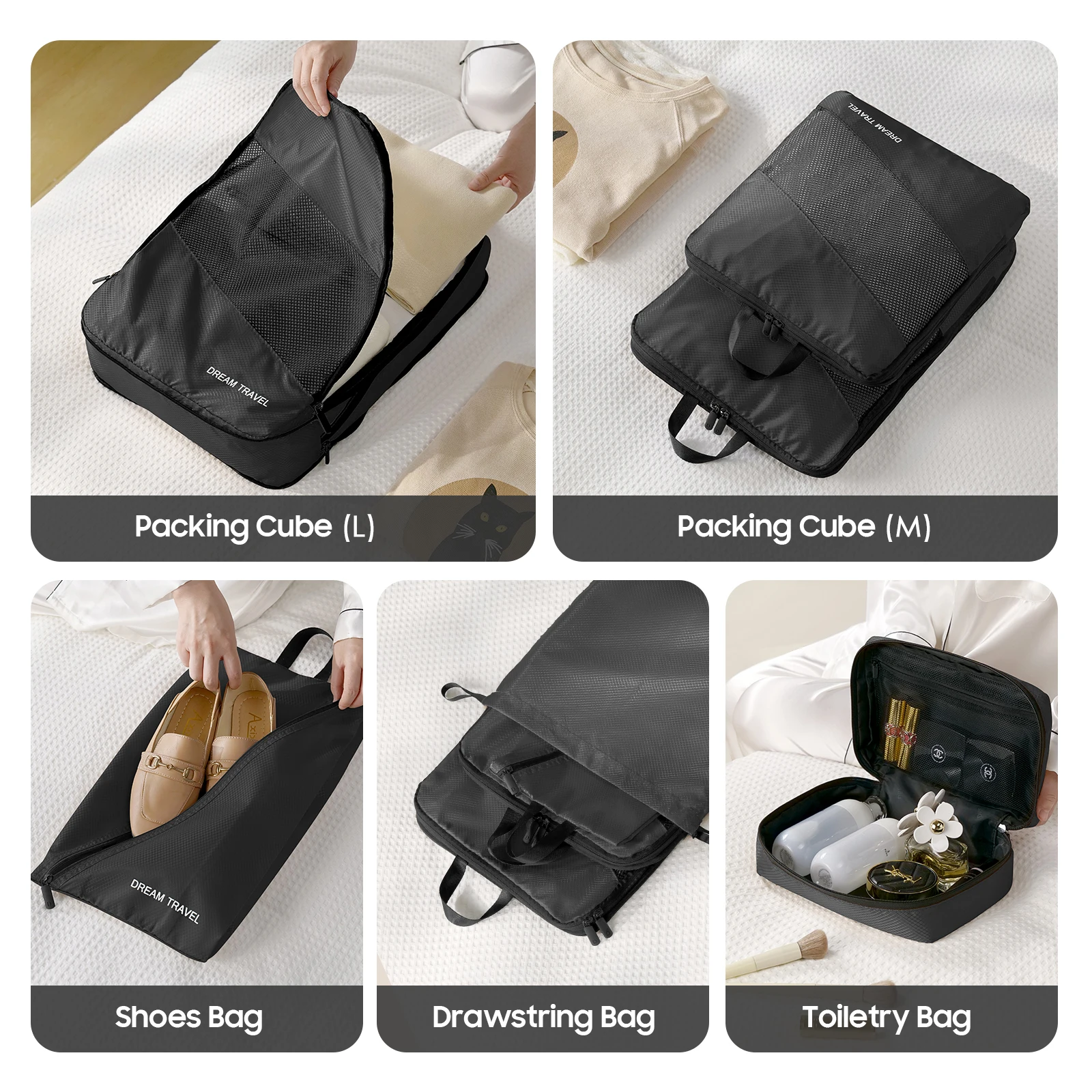 6 Stuks Reisverpakking Doekzak Set Multifunctionele Verpakking Kubus Tas Opberg Organizer Kit Bagage Kleding Schoen Opgeruimd Zakje