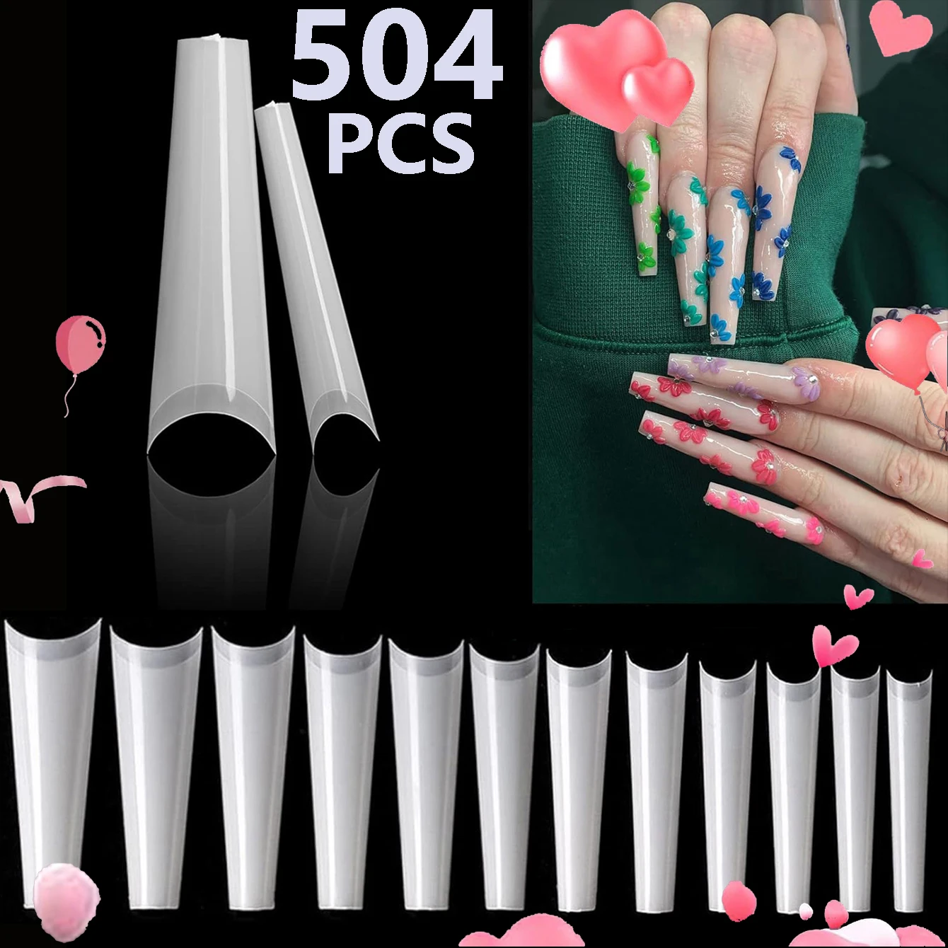 504PCS False Nail Art Tips French Natural Transparent Coffin False Nails Tips Acrylic UV Gel Nail Polish Manicure