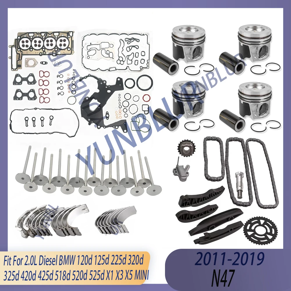 STD Piston Full Gasket Bearing Timing Chain Valve Kit Fit 2.0 L T 11-19 N47 For BMW 120d 125d 225d 320d 425d 520d X1 X3 X5 MINI