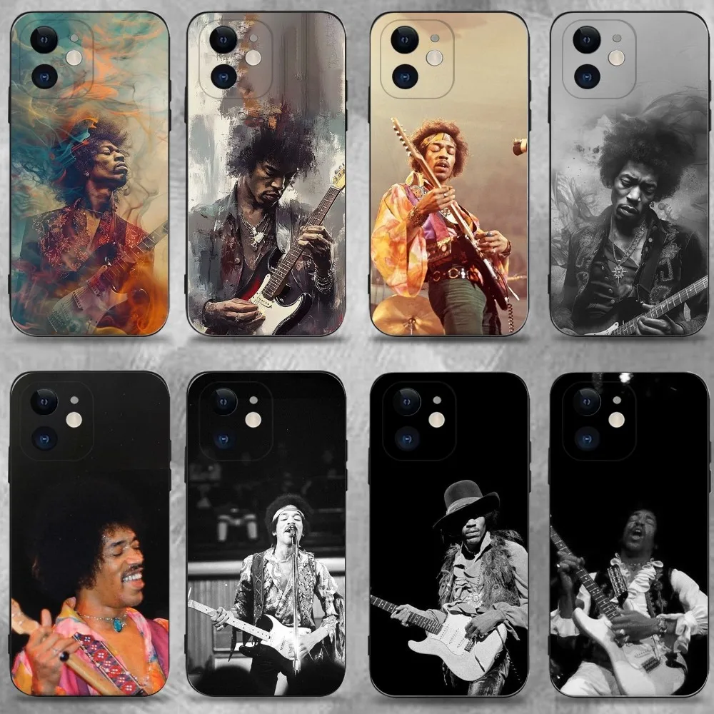 

Guitarist J-Jimi H-HendrixS Phone Case For iPhone 16,15,14,13,12,11 Plus,Pro Max,XS,X,XR,SE,Mini,8,7,Soft Silicone Black Cover