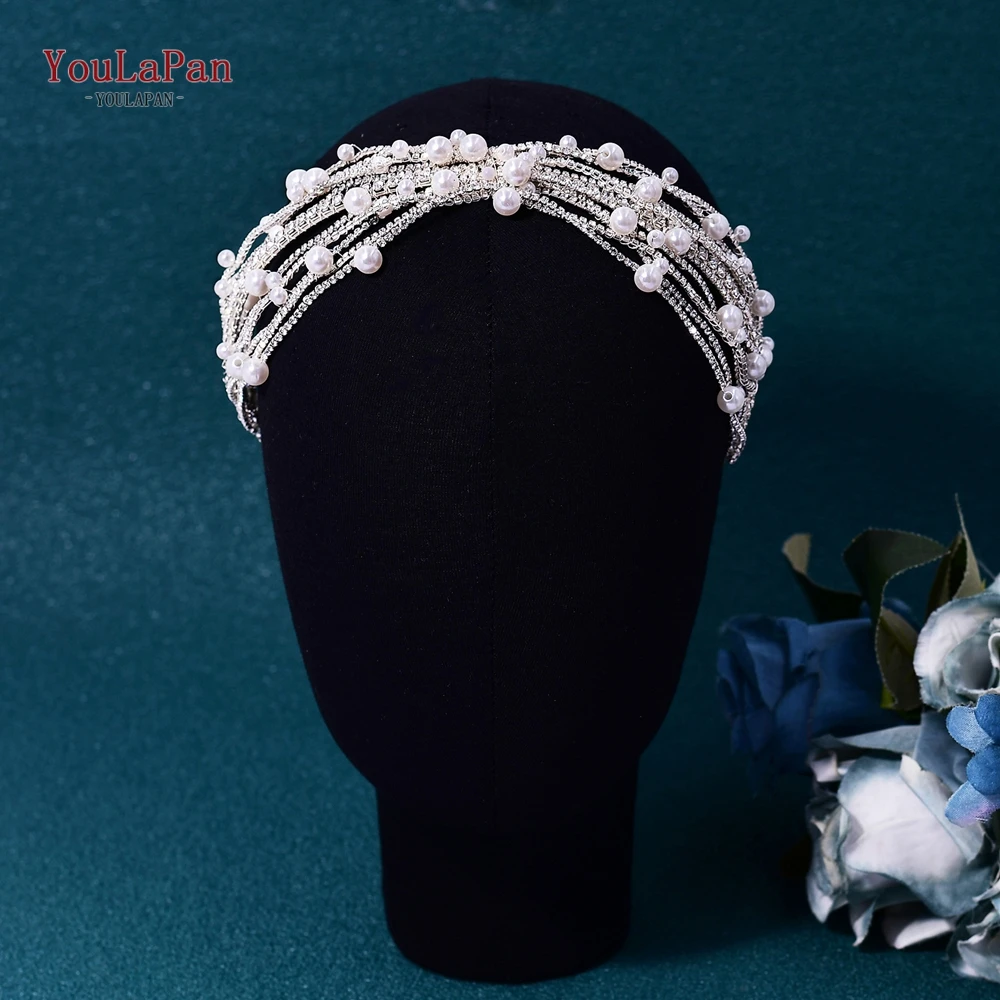 YoulaPan-Headband de strass e pérola para mulheres, Headwear artesanal, cocar elegante, festa e casamento, Headband brilhante, acessórios para cabelo, HP658