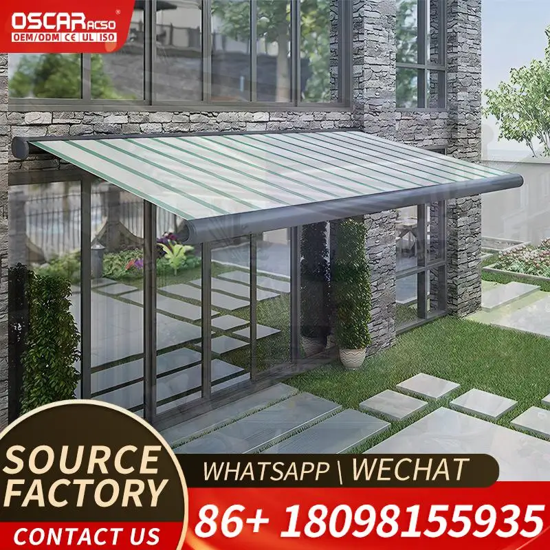 Waterproof Retractable Aluminum Sunshade Canopy with LED Light Customizable PVC for Restaurant Balcony Outdoor Spaces Retractabl