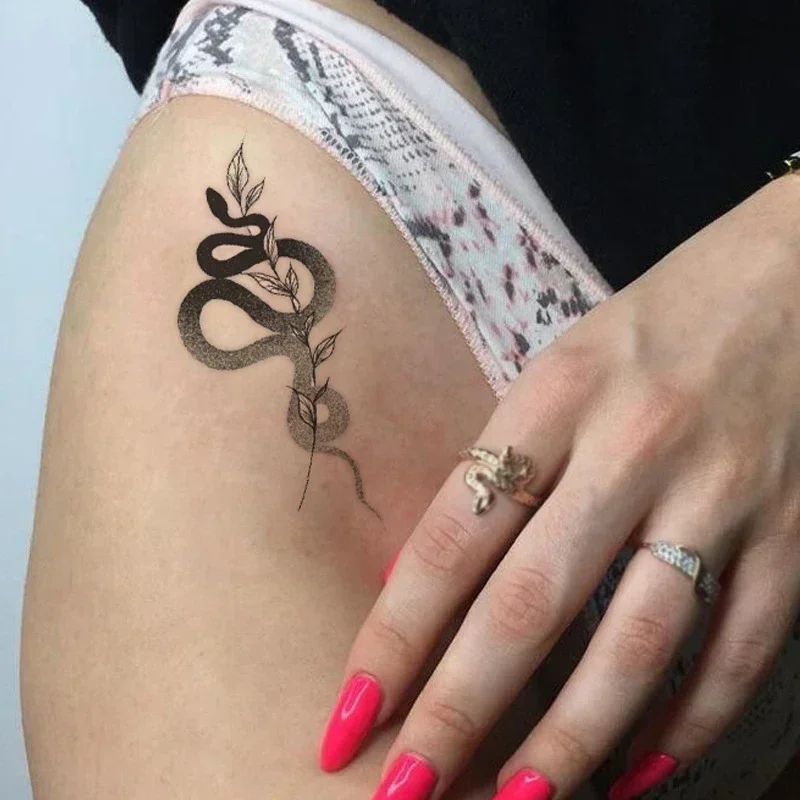 Tatuaje pegatinas Sexy serpiente rama de olivo hojas cuerpo mano pie brazo tatuaje falso para Mujeres Hombres impermeable arte de maquillaje temporal