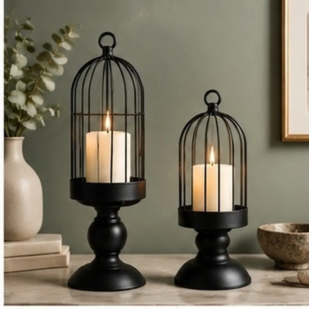 2Pcs Vintage Birdcage Holder Metal Pillar Holders Decorative Table Centerpiece for Home Decor Weddings Parties