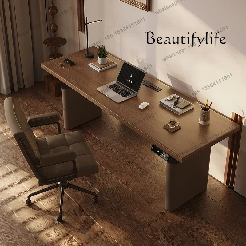 

z.Italian Solid Wood Intelligent Electric Lifting Computer Desk Double Motor Walnut Home Desk