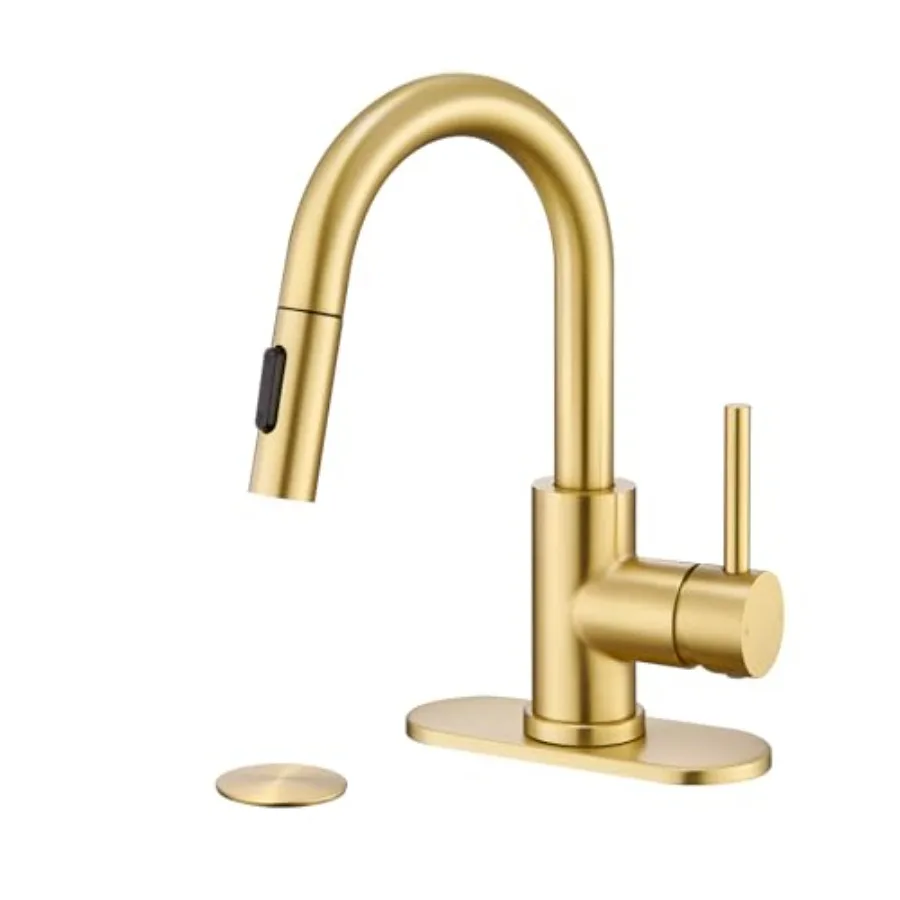 

Bathroom Sink Faucet with Pull Down Sprayer, Single Handle Vanity Faucet with Pop-Up Drain, 1 or 3 Hole Laundry Bar Basin Fauce