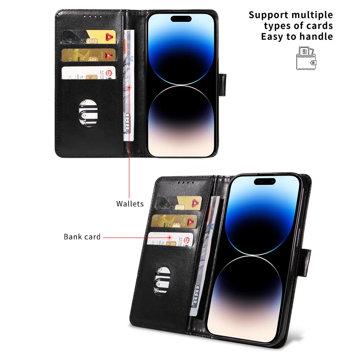 High Quality Faux Leather Phone Case for IPhone 14 13 11 Pro Pro Max Plus Mini Card Slot Clamshell Case,Wallet Function image 5