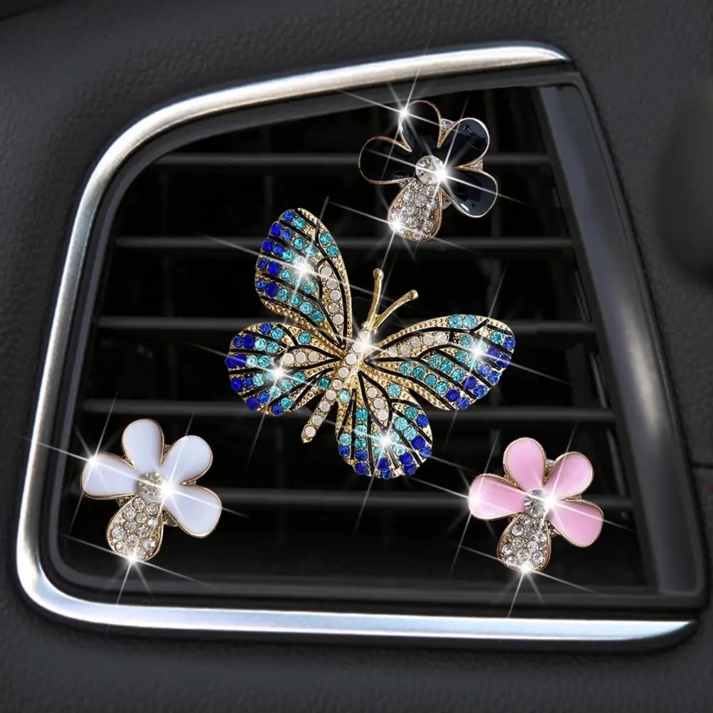 Car Perfume Holder Sparkling Rhinestone Butterfly Air Vent Accessory Car Perfume Holder for A Relaxing Car Interior