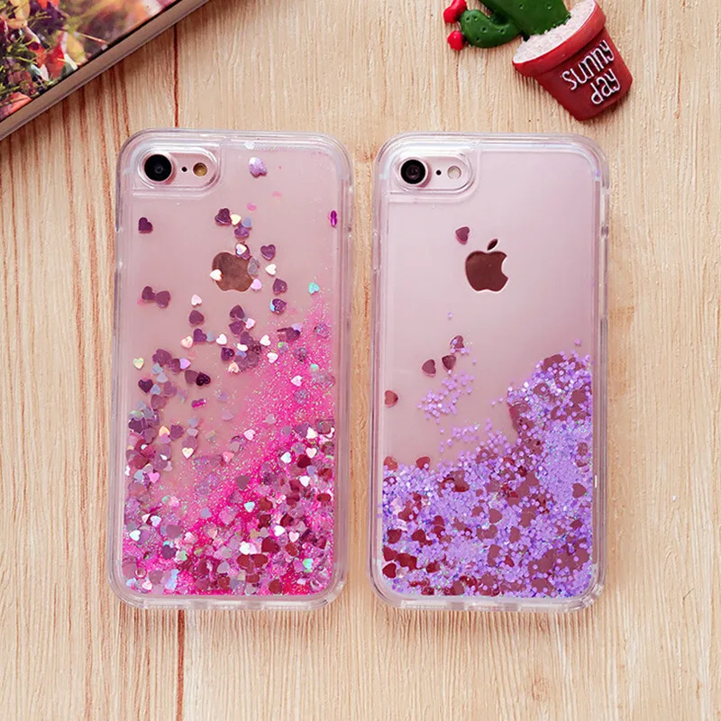 Love Heart Stars Glitter Phone Case For iPhone 15 14 13 12 11 Pro Max XS XR SE 2022 7 8 Plus Dynamic Liquid Quicksand Back Cover