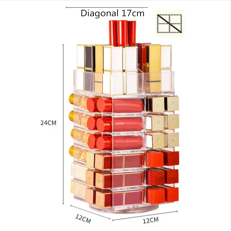 360 Degree Rotating Lipstick Organizer 53 Lattices Rotated Tower Plastic Lip Gross Storage Rack Nail Polish Display Case