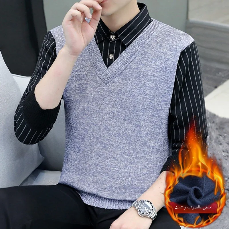 

Men's Knitted Long Sve irt Collar Base Layer Top Faionable Outerwear T-irt Inner Wear Autumn Winter Polyester Fiber