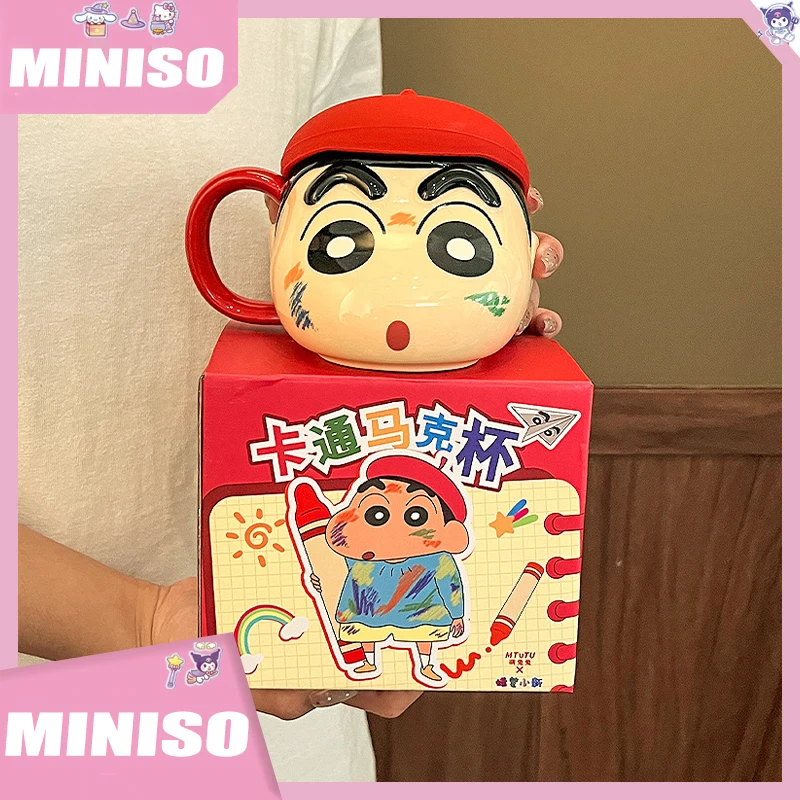 530ml Anime Cartoon Crayon Shin chan Mug Household Ceramic Children's Water Cup with Lid Couple Coffee Cup Cute Gift Gift