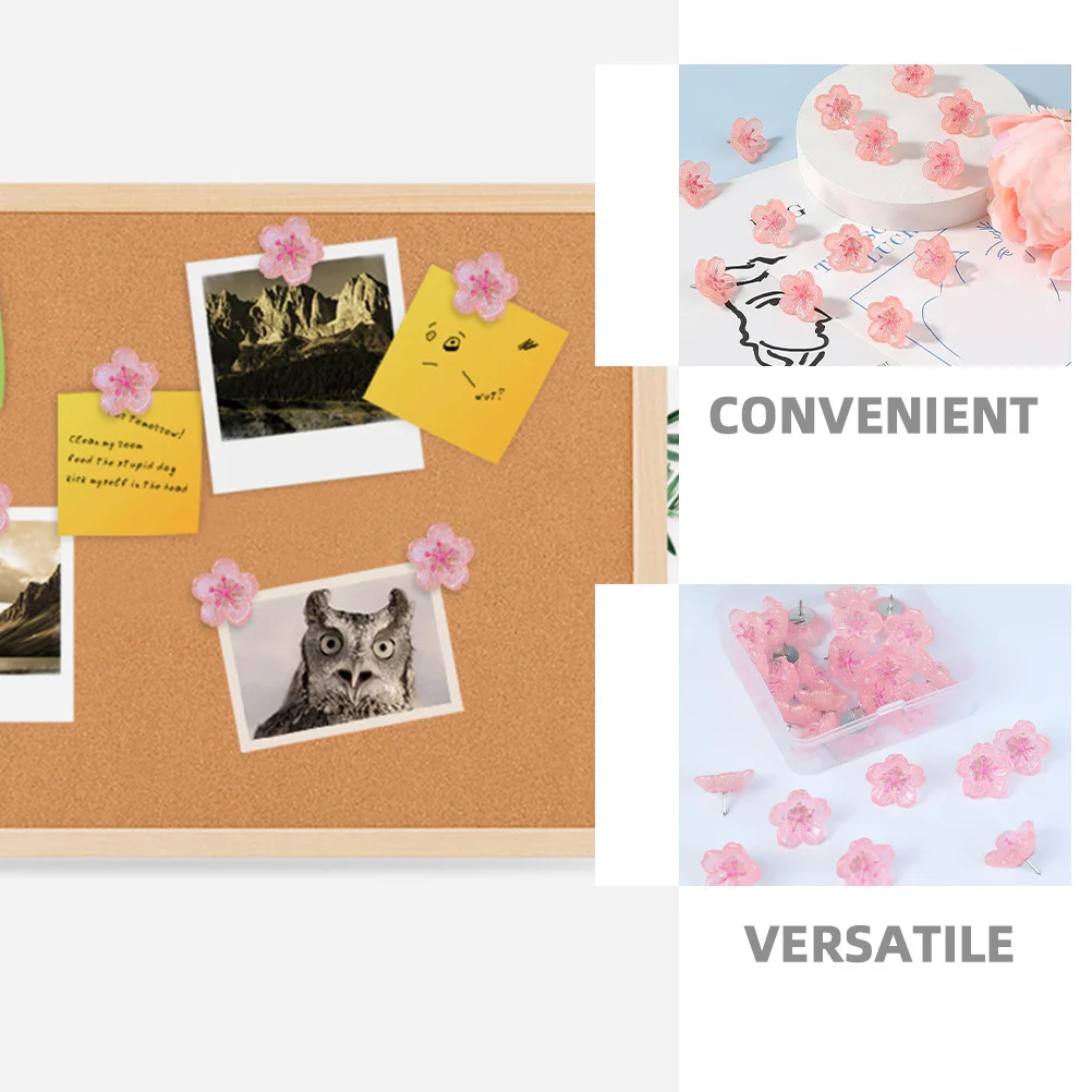 30 قطعة زهر الكرز الوردي دبابيس ضغط الراتنج زهرة الزخرفية Thumbtacks للوحة الإعلانات لوحة الفلين مكتب الاستخدام