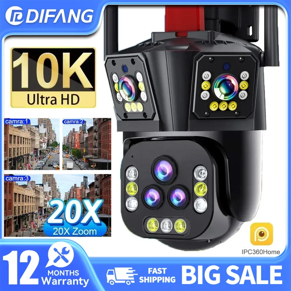 

DIFANG Outdoor Wifi Surveillance Camera 10K UHD-20X Optical Zoom 6K Waterproof Automatic Tracking Five-lens Three-screen IP CCTV