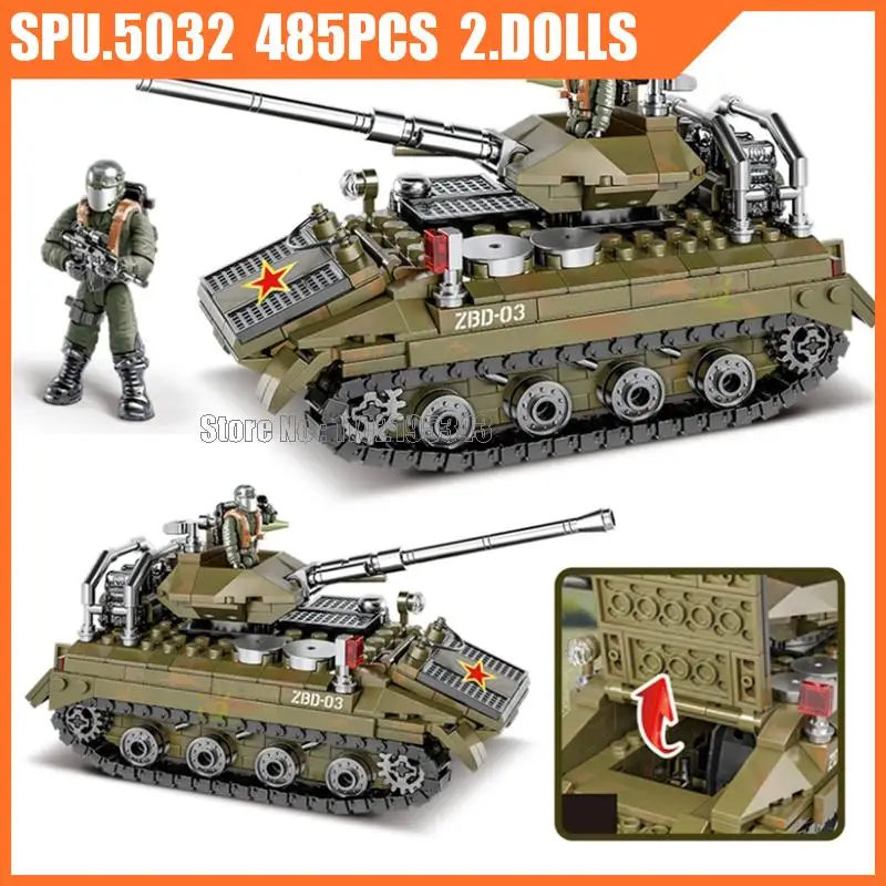 820a 485pcs Military Tank Zbd-03 Airborne Armored Infantry Fighting Vehicle Ifv Army Weapon Boy Building Blocks Toy Brick