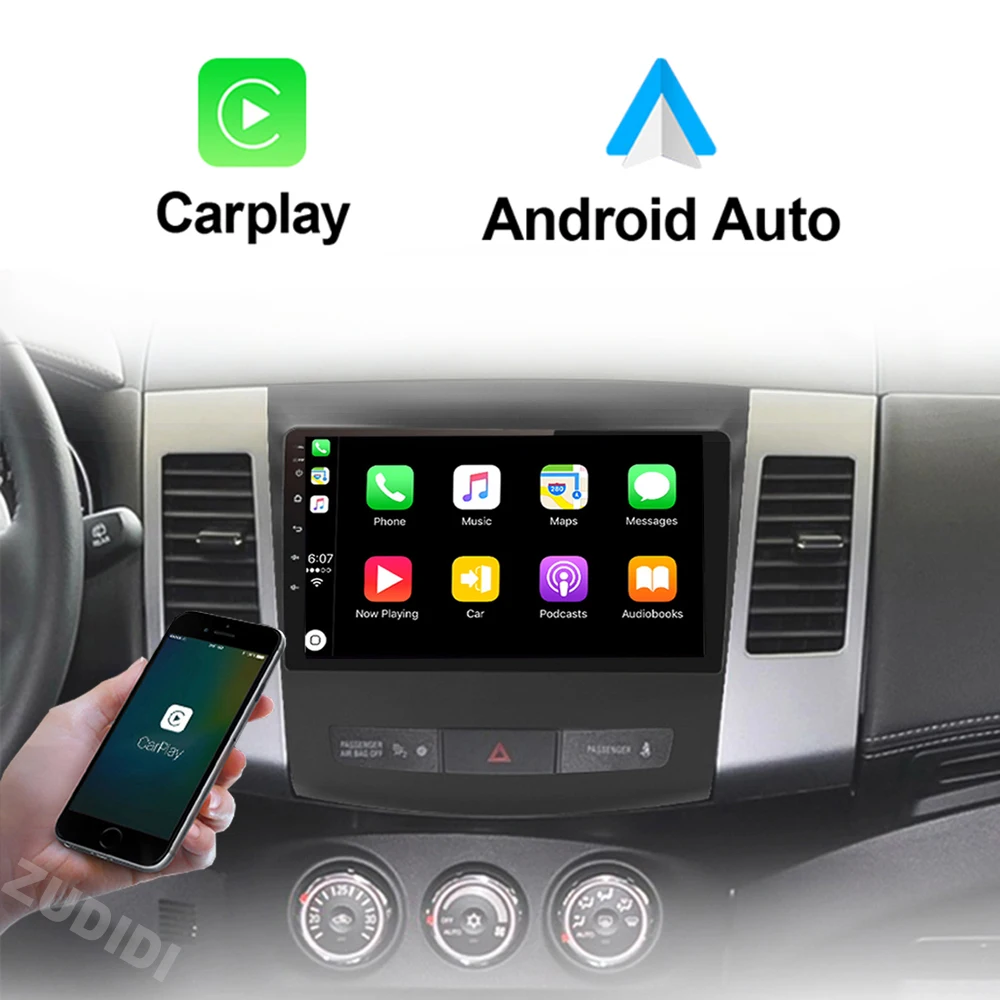 2 Din أندرويد 16 راديو السيارة مشغل وسائط متعددة لميتسوبيشي أوتلاندر 2006-2011 بيجو 4007 سيتروين C-Crosser Carplay نظام تحديد المواقع