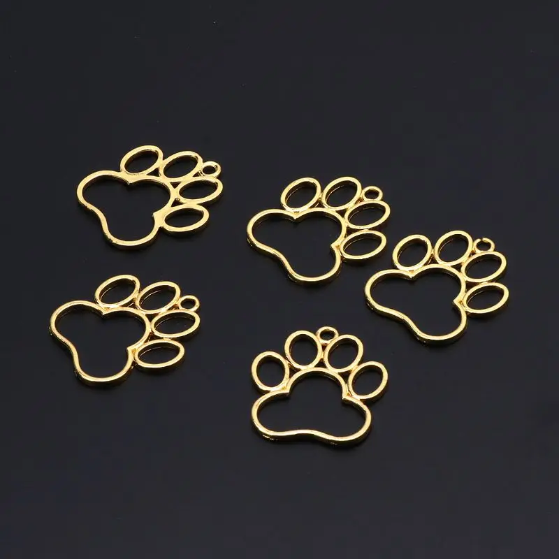 5Pcs Gold Color Metal Hollow Dog Footprint Shape Frame Charms Pendants For Earring Dangle Jewelry Making Accessories