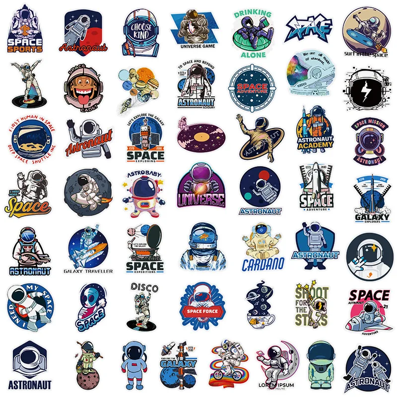 10/25/50pcs Waterproof Outer Space Graffiti Stickers Cartoon Astronaut Luggage Skateboard Laptop Refrigerator Car Gift