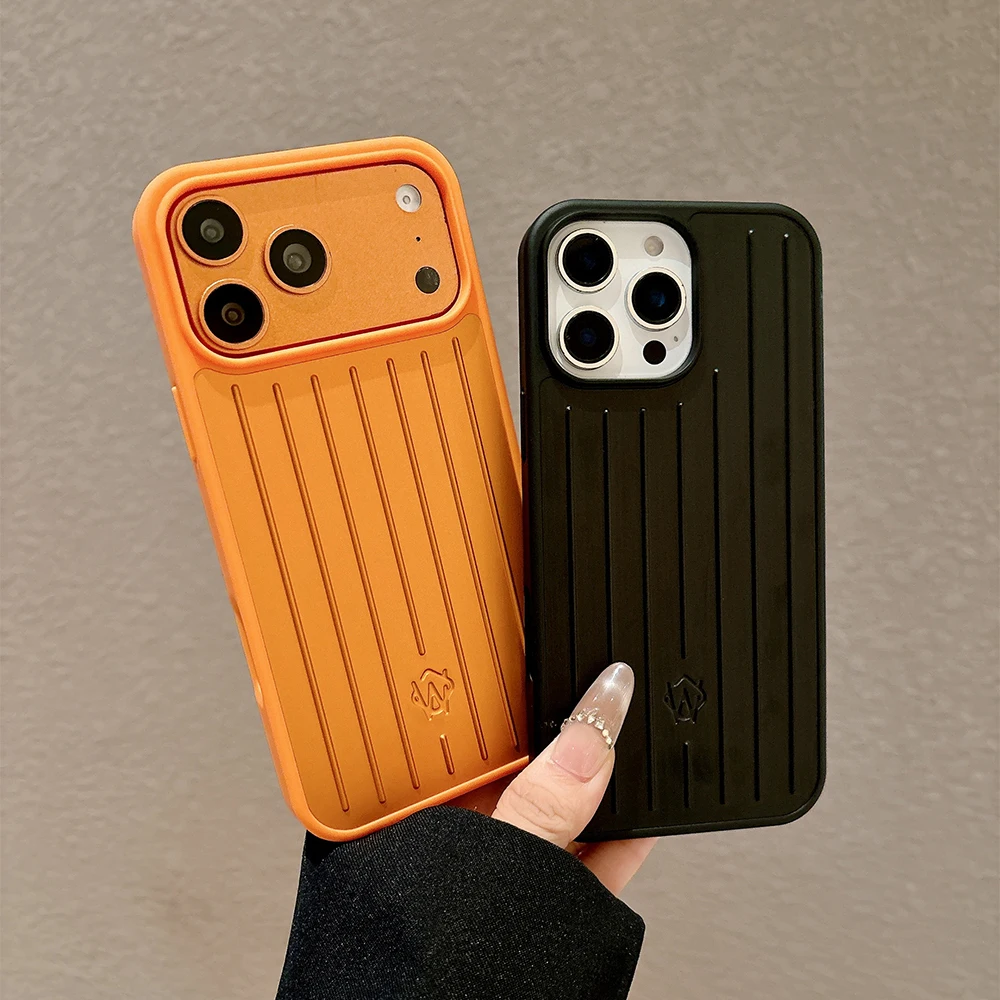 Étui de téléphone de luxe en alliage d'aluminium pour iPhone 17 16 15 14 Pro Max, coque arrière à rayures ondulées 3D avec boîte cadeau