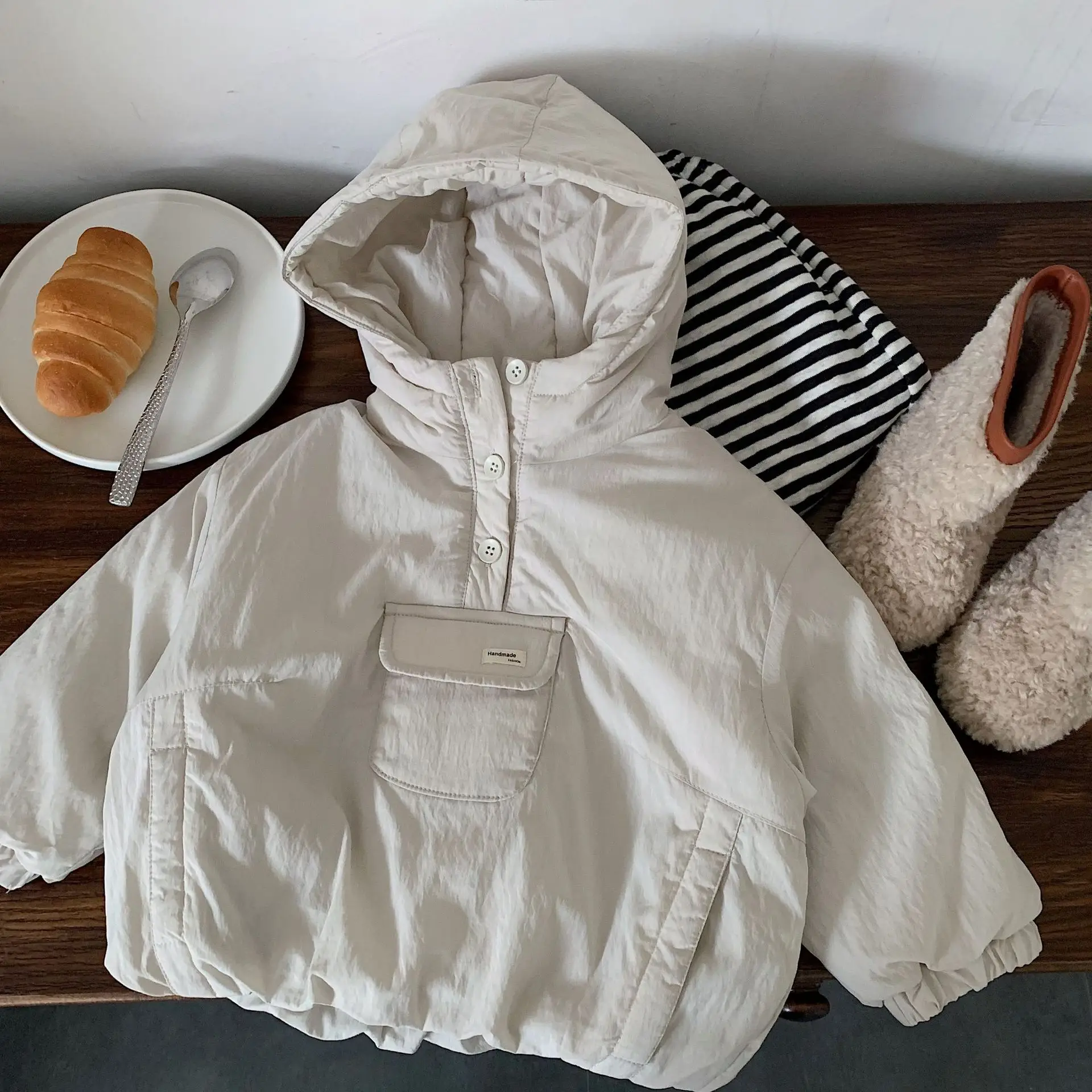 Kids Boys Girls Hooded Jacket Lightweight Padded Coat Long Sleeve Zip Up Outerwear Autumn Winter Children Clothing