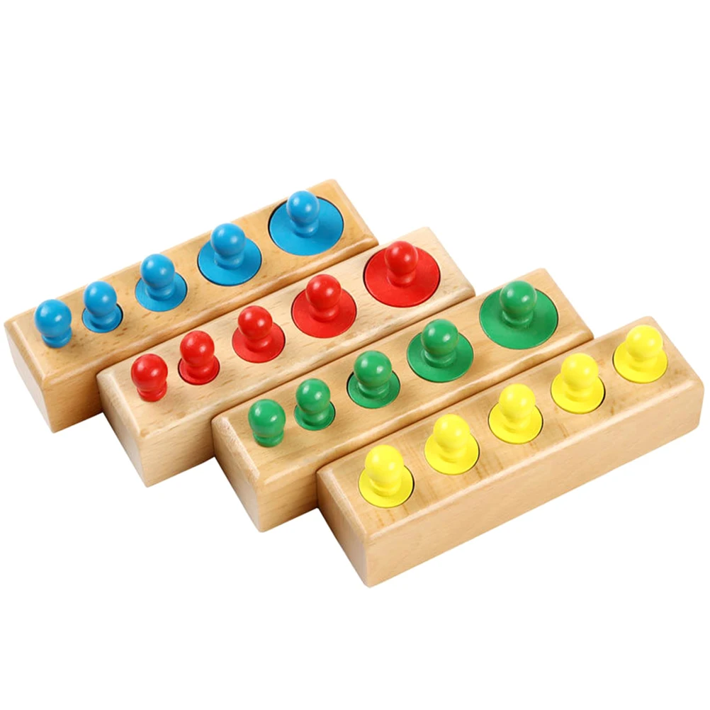 Colorful Cylindrical Teaching Aids Montessori Toys Knobbed Cylinder Socket Blocks Kids Educational Wood Material Smooth