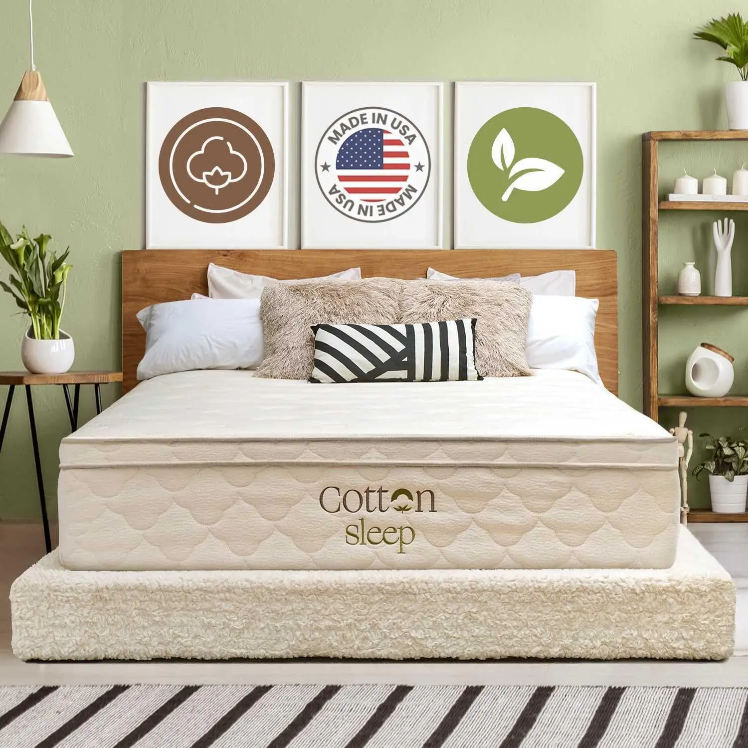

Organic Cotton Wool Hybrid Mattress Medium Soft Pocket Coil Foam Bed Box 13" Twin Custom