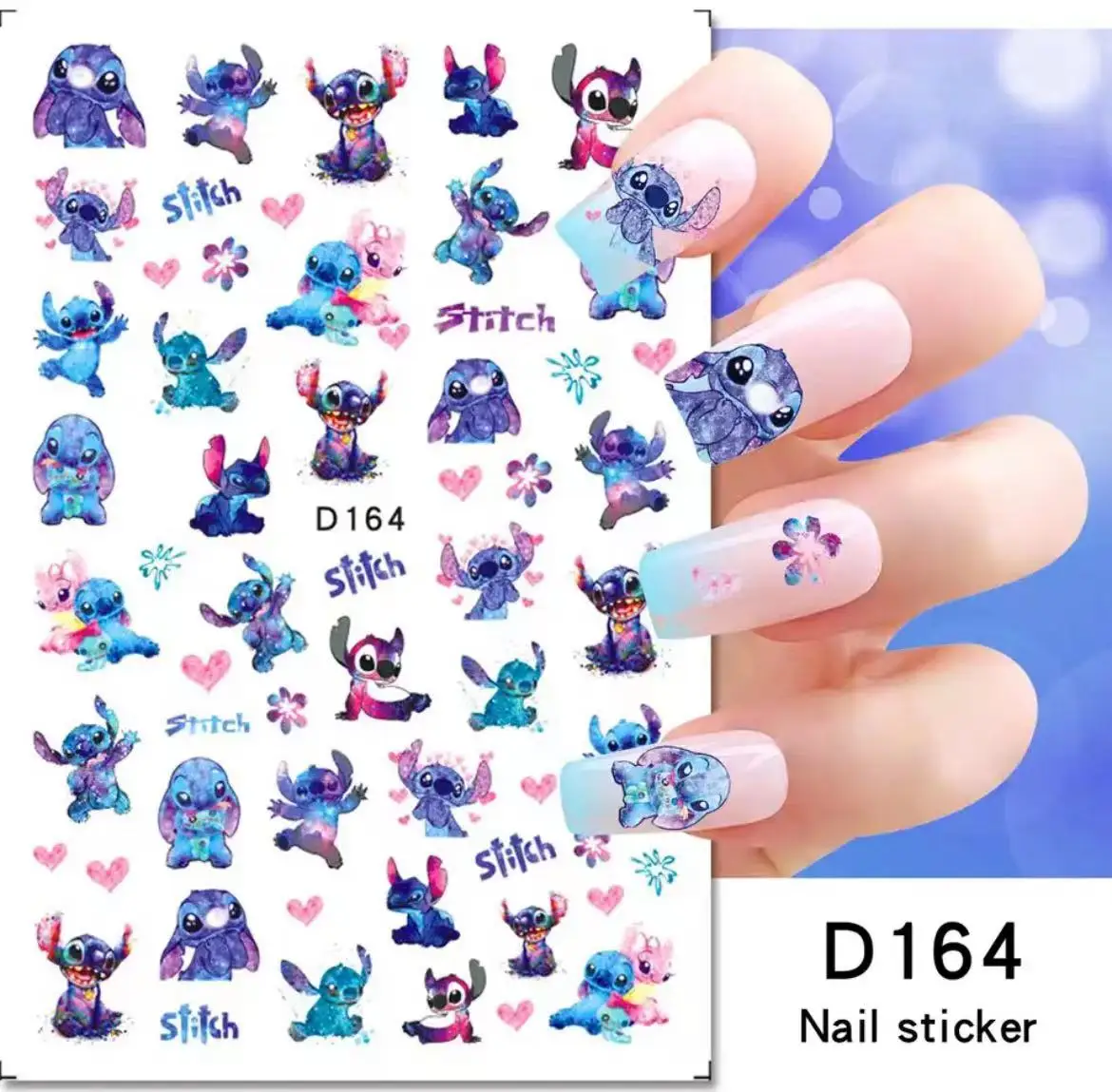 1Pcs Cartoon Disney Cartoon Stitch Mickey Nail Sticker Cute Sanrio 3D Hello Kitty Nail Art Accessories Sliders For Nails Sticker