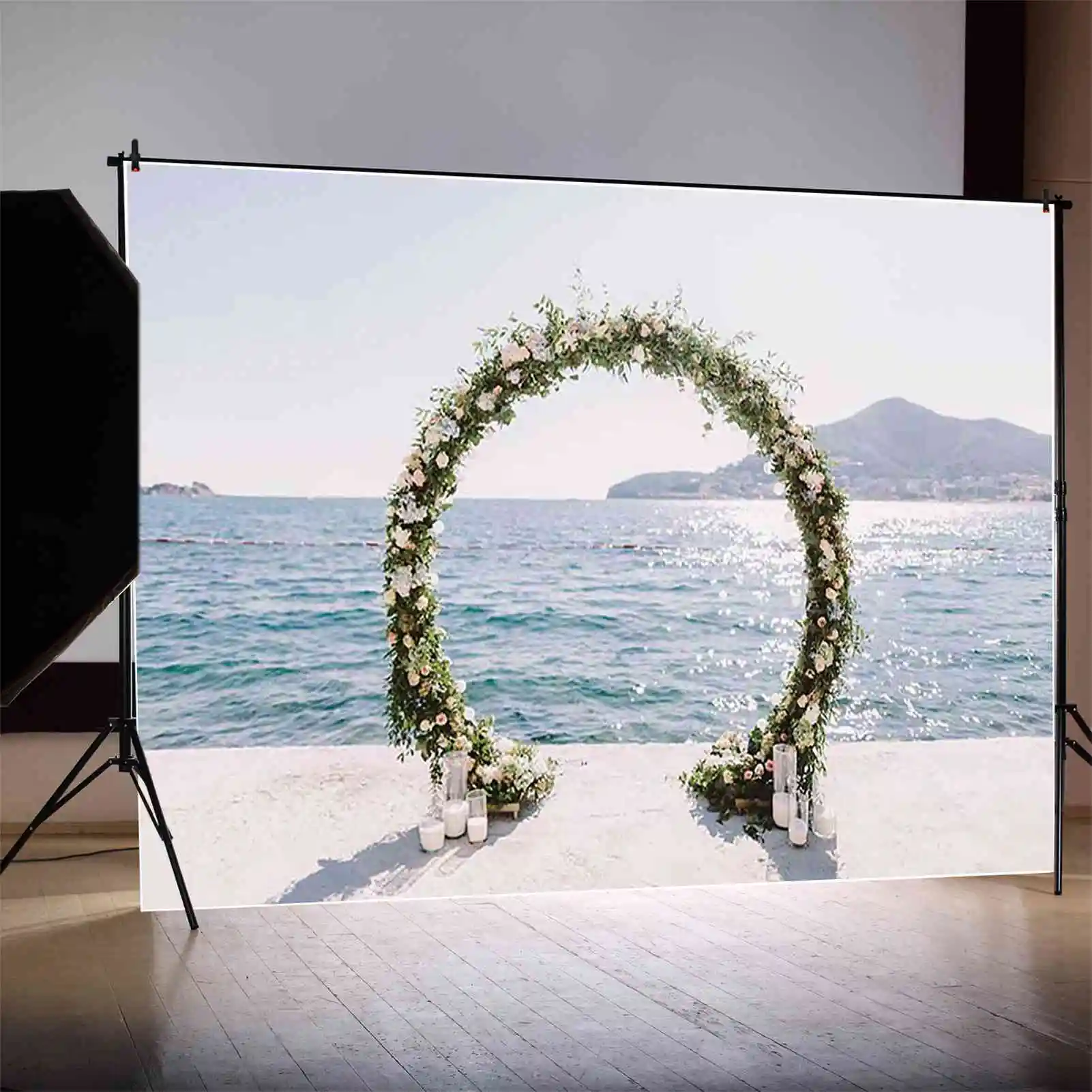 Moon.qg-結婚式の背景写真、海のカーテン、バラの背景、赤ちゃんの写真スタジオ、フォトコールアクセサリー