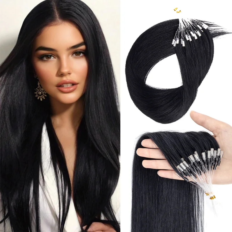 Flawless Micro Loop Human Hair Extensions 30G 12 Inch 16 Inch 20 Inch Straight Silky Smooth Soft Glossy Micro Link Hair Pieces For Everyday Hair Makeover