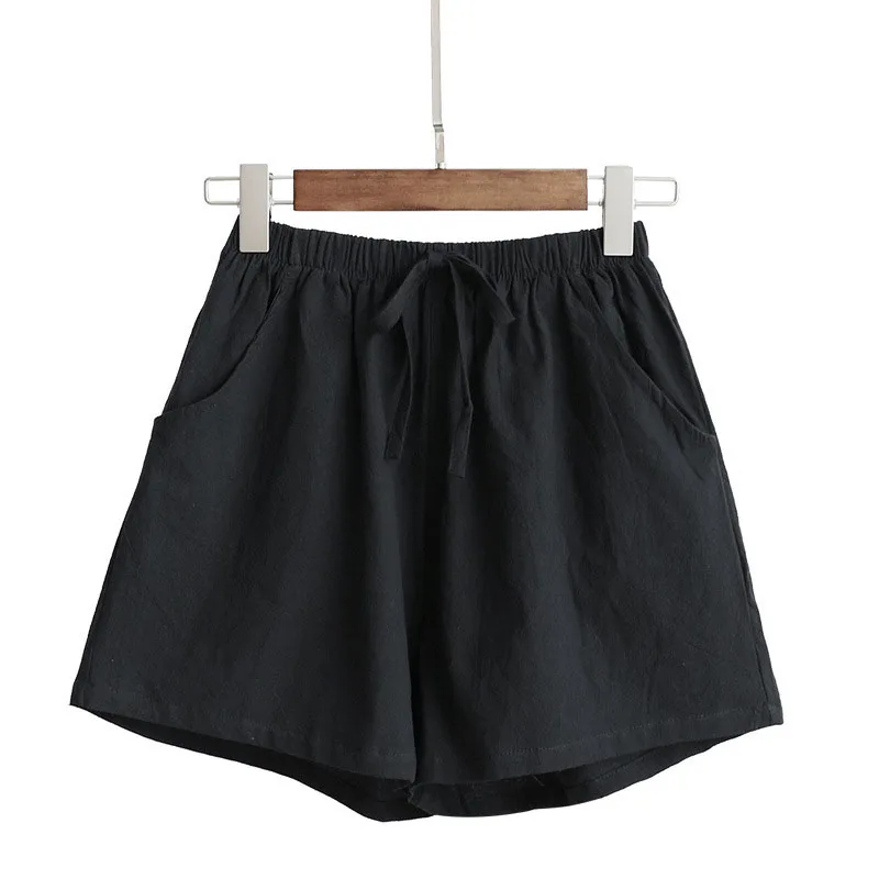 Damen Baumwoll-Leinen-Shorts 2026 – Neue Sommer High-Waist Freizeit-Sportshorts für Damen, einfarbig mit Taschen, lockere Strand-Shorts – Detail 7
