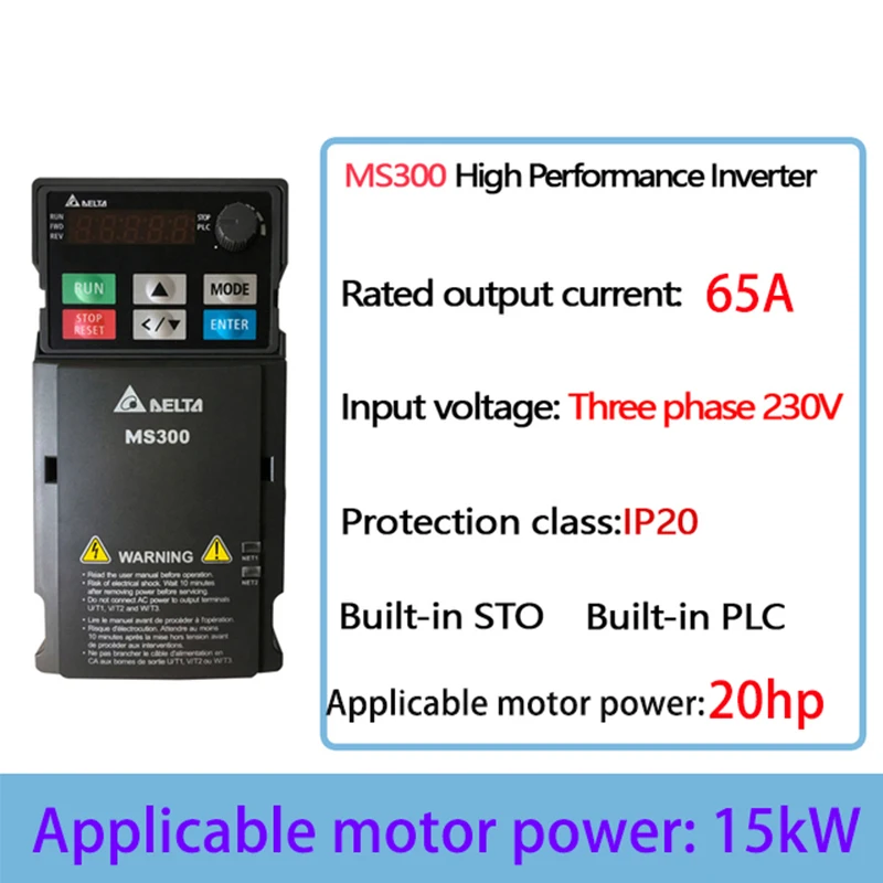 Delta Ms300 Vfd Vector Control Inverter Drive 20hp 15kw 65a 230v Three Phase Output Frequency Converter Motor Speed Control