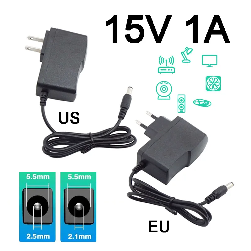 

5.5mmx2.5mm 15volt Switching Power Supplies AC 100V-240V DC Power Supply Adapter 15V 1A 1000ma Converter D6