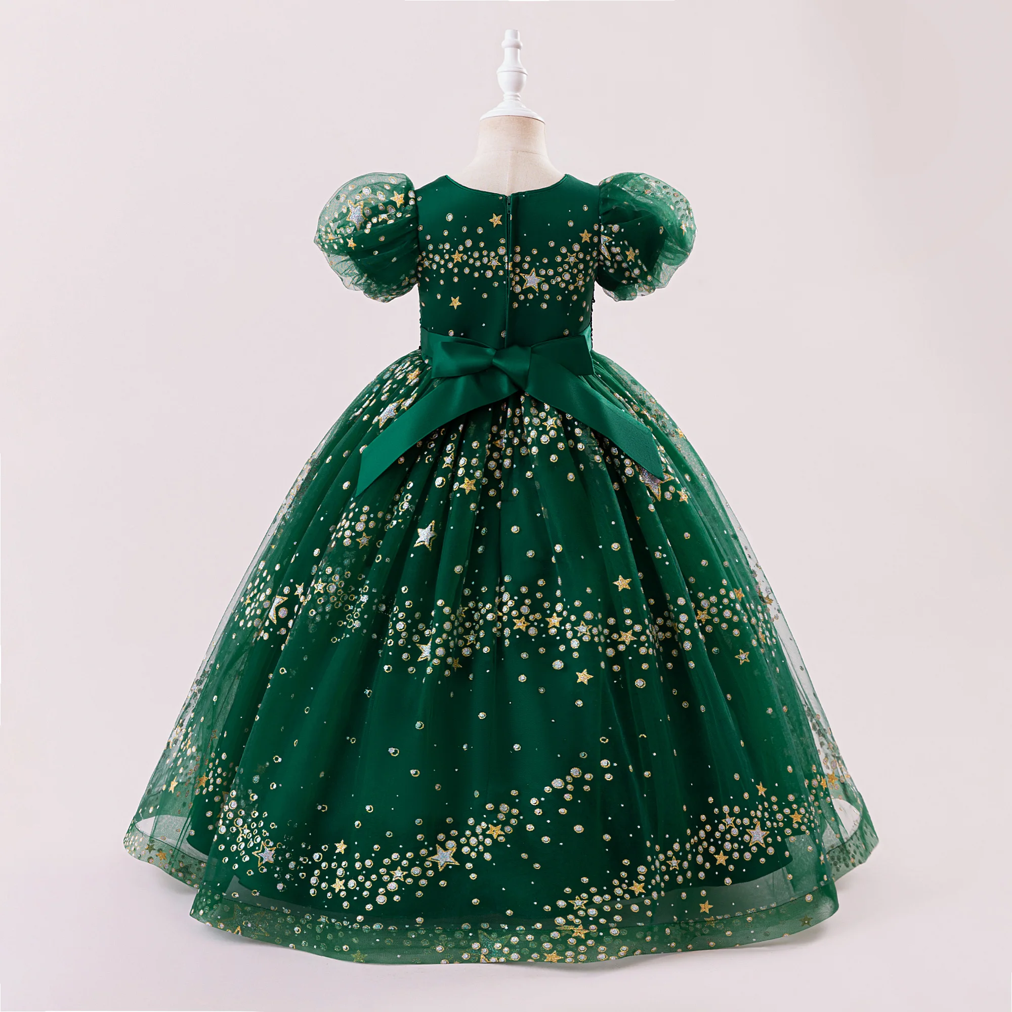 Vintage Christmas Sequin Party Girls Dresses Star Tulle Wedding Birthday Princess Dress Girl Fluffy Bridesmaid Evening Costumes