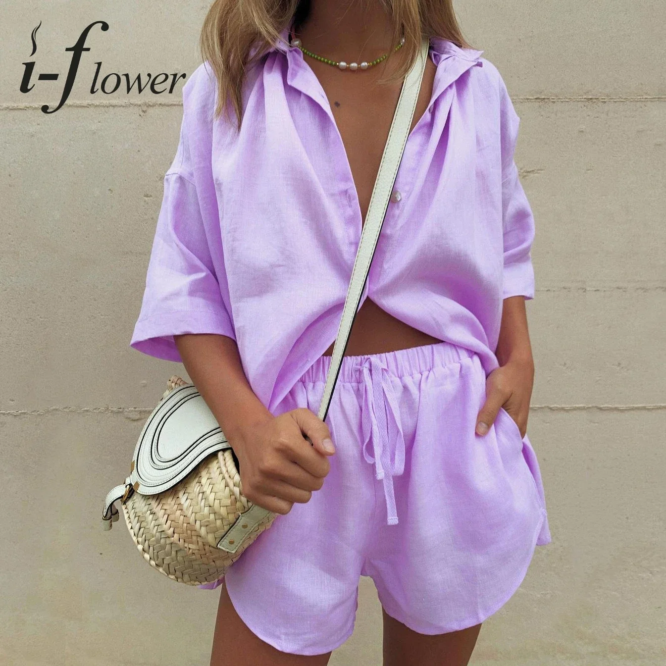 Women's Short Sleeve Shirt Top and Mini Shorts Suit, Lounge Wear, Loose, Summer, New Fashion, 2 Piece Set