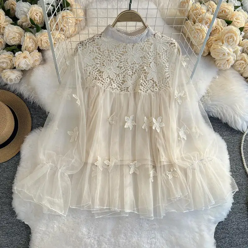 

Футболка Fairy Lace Small irt Long Sve, объемная женская футболка премиум-класса Faion Spring Pure Color Bell Sve в стиле пэчворк