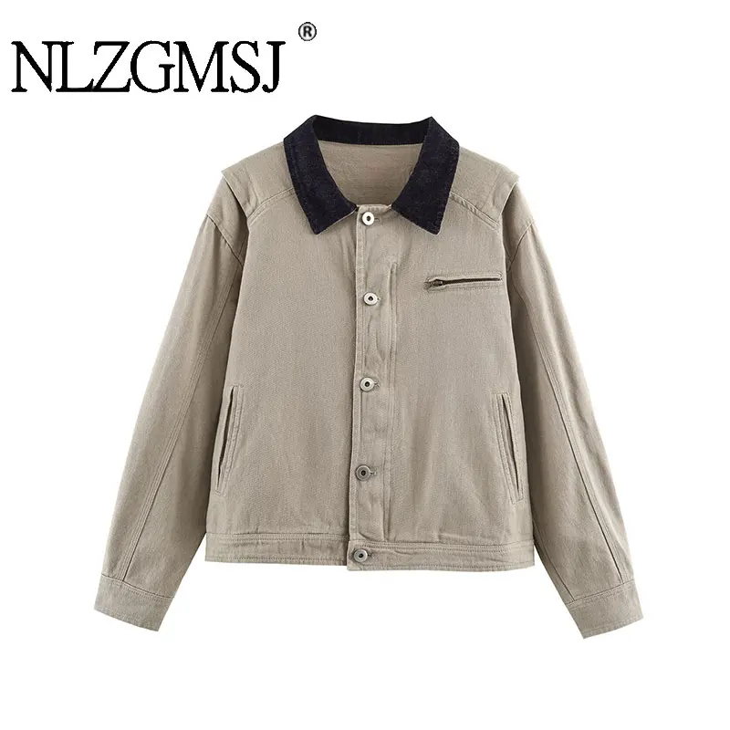 

Nlzgmsj 2026, женские повседневные куртки на молнии с длинными рукавами и пуговицами, модные уличные женские пальто с цветными блоками