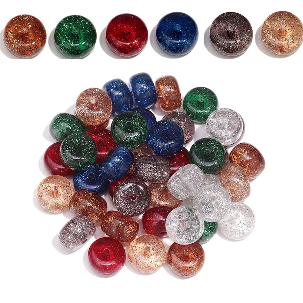 10pcs 15mm Acrylic Flat Round Loose Beads Gold Powder Colorful Spacer Bead for DIY Jewelry Making Bracelet Necklace Accessories