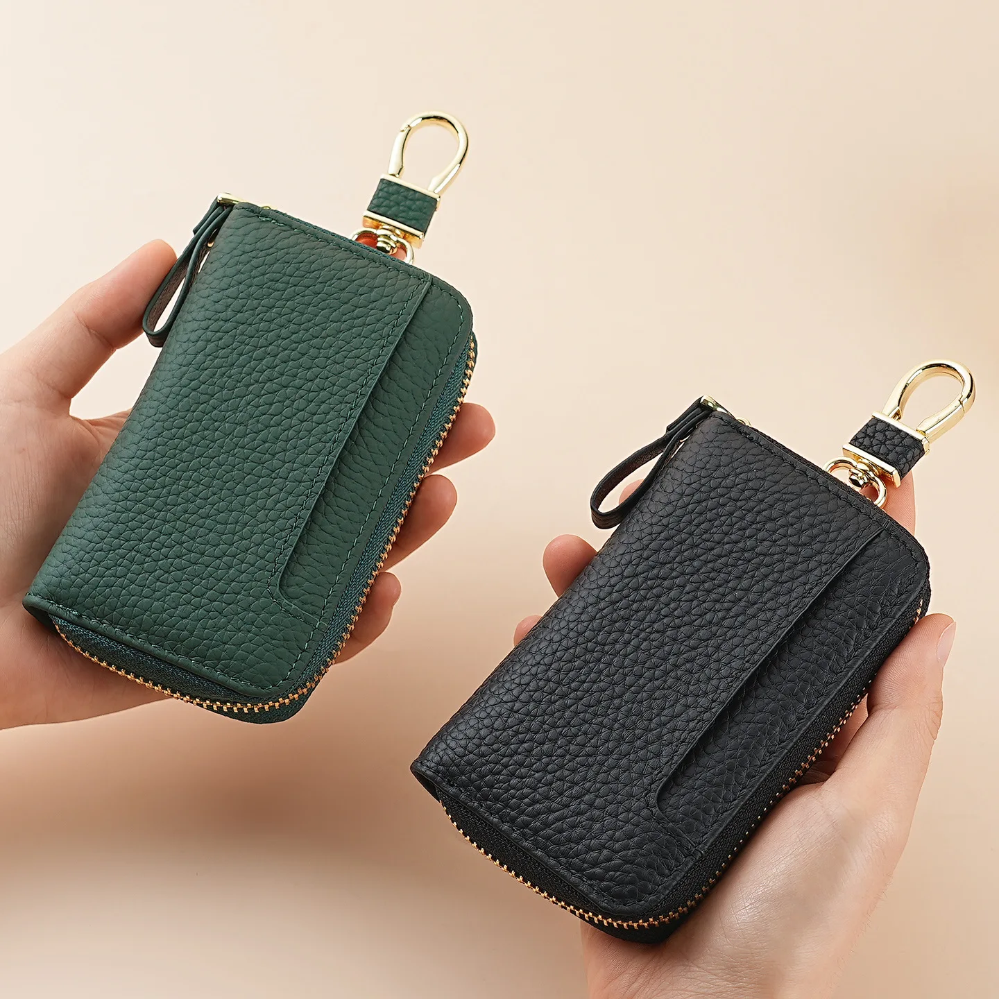 Genuine Leather Car Key Case, Multi-functional Vehicle Key Holder with Detachable Key Ring, Household Key Pouch