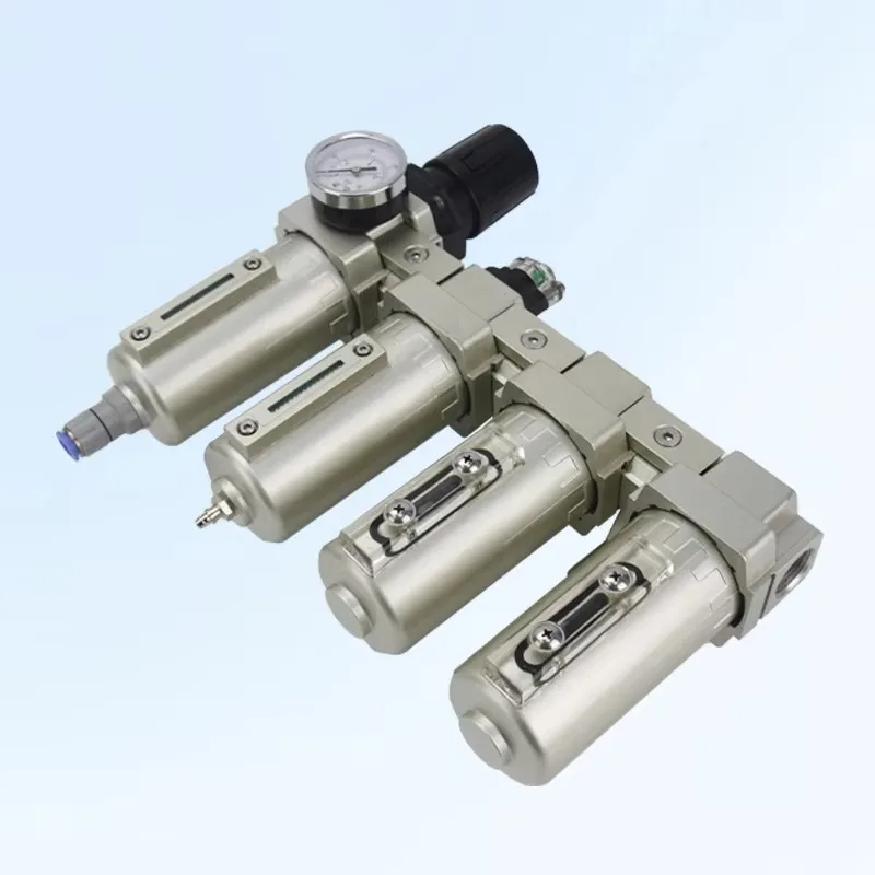 

1/2\" 3/4\" Pneumatic Air Filter Regulator Lubricator 4 Units Combinations for Air Source Treatment 0.01um Auto Draining