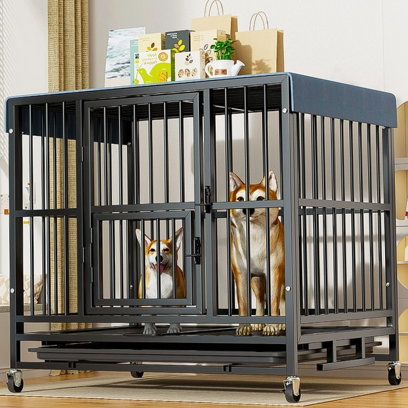 

Large Medium Dog Cage Indoor Dog Cage With Plastic Tray Toilet Foldable & Unfoldable With Wheels