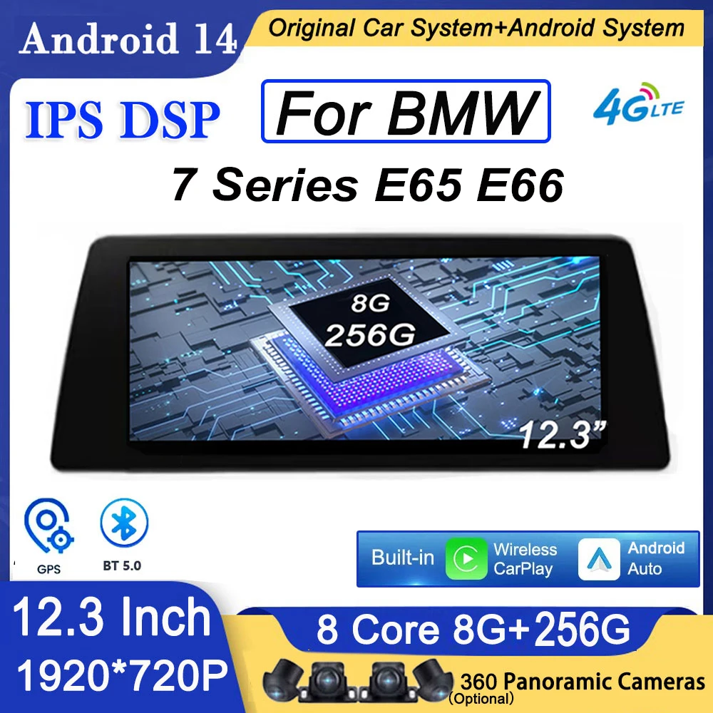 8 Core IPS CCC System Android 14 For BMW 7 Series E65 E66 Wifi BT Car Radio Player Multimedia GPS Navigation Video 4G Lte