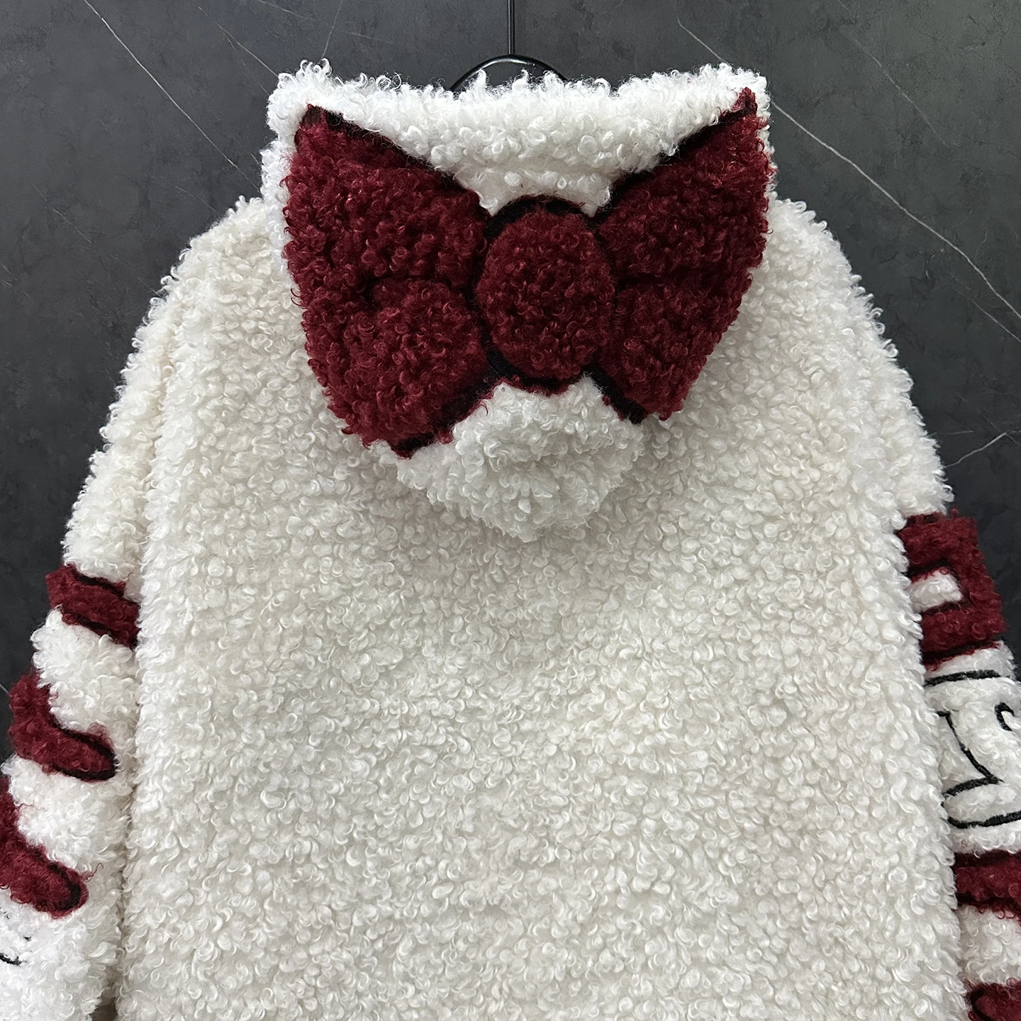 2025 Autumn Winter Heavy Craft Cartoon Bear Lamb Wool Coat for Women Loose Sweet Style Hooded Sweatshirt Top Oversized Hoodie