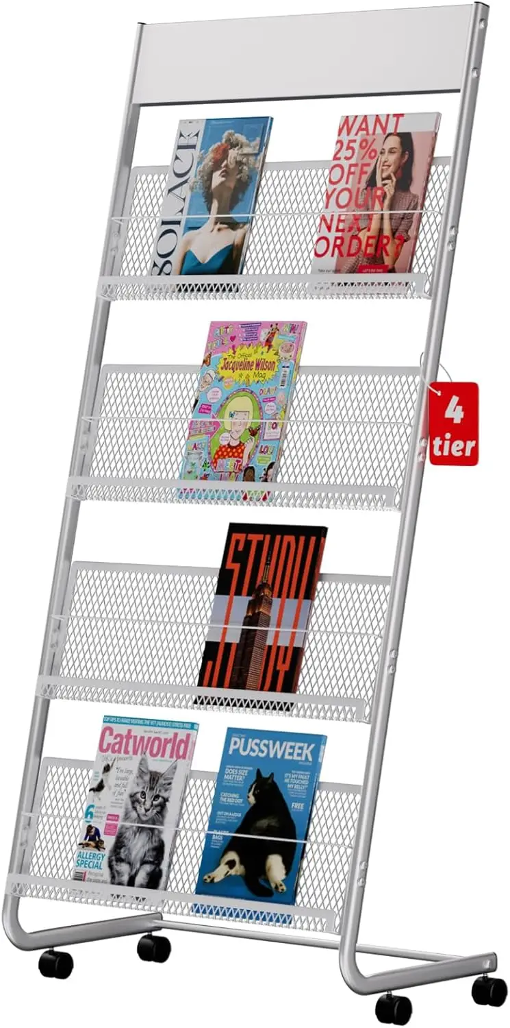 4-Tier Iron Magazine Rack for Brochures, Documents in Offices, Malls, Exhibitions
