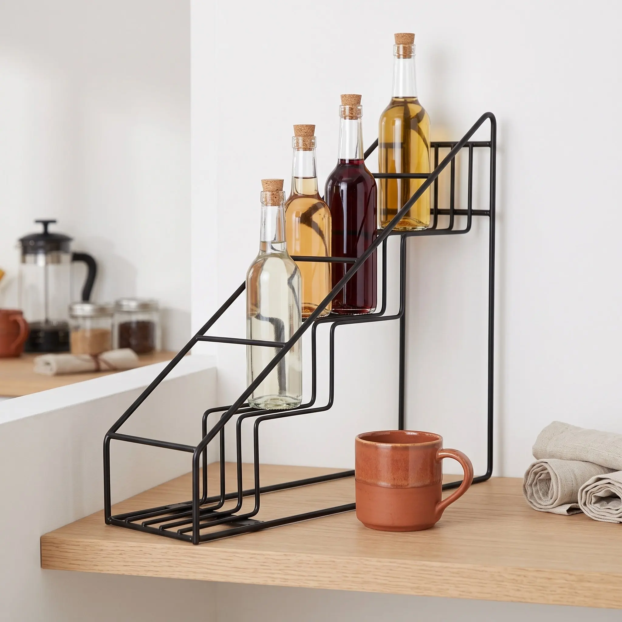 4 Tier Syrup Holder Rack Stainless Steel Syrup Organizer Stand Beverage Storage Rack for Kitchen Bar